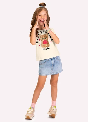 Kyly - Blusa Infantil Menina Gatinho Bege - KYLY