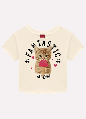 Kyly - Blusa Infantil Menina Gatinho Bege - KYLY