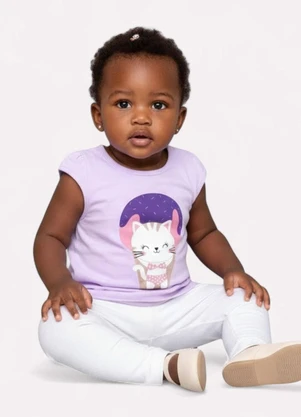 Kyly - Blusa Infantil Menina Gatinho Lilás - KYLY