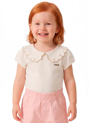 Colorittá - Blusa Infantil Menina Gola Bordada Bege - COLORITTÁ