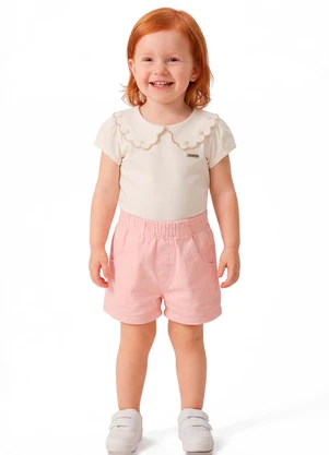 Colorittá - Blusa Infantil Menina Gola Bordada Bege - COLORITTÁ