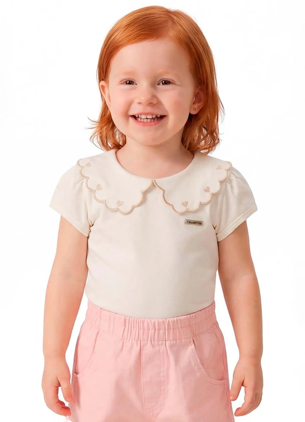 Colorittá - Blusa Infantil Menina Gola Bordada Bege