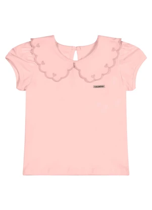 Colorittá - Blusa Infantil Menina Gola Bordada Rosa - COLORITTÁ