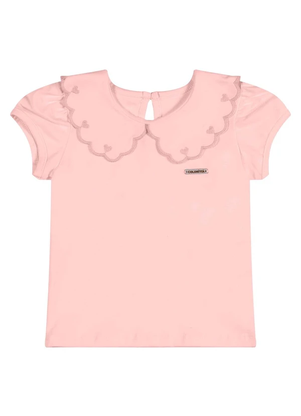 Colorittá - Blusa Infantil Menina Gola Bordada Rosa