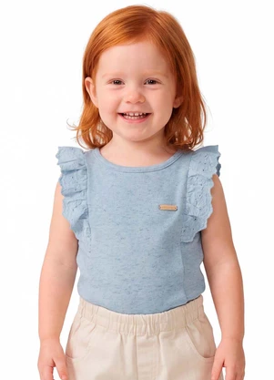 Colorittá - Blusa Infantil Menina Malha Linho Babado Azul - COLORITTÁ