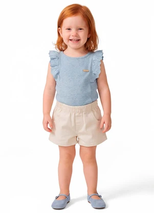 Colorittá - Blusa Infantil Menina Malha Linho Babado Azul - COLORITTÁ