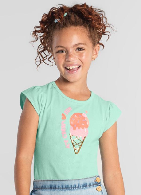 Brandili - Blusa Infantil Menina Malha Sorvete Azul