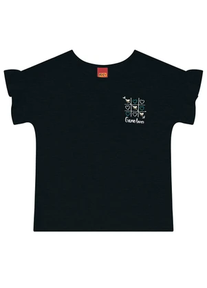 Kyly - Blusa Infantil Menina Manga Babado Preto - KYLY