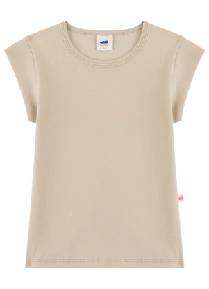 Marlan - Blusa Infantil Menina Manga Curta em Punho Bege - MARLAN