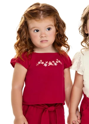 Colorittá - Blusa Infantil Menina Manga Godê Laise Vermelho - COLORITTÁ