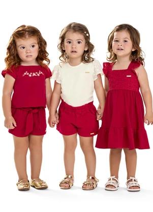 Colorittá - Blusa Infantil Menina Manga Godê Laise Vermelho - COLORITTÁ