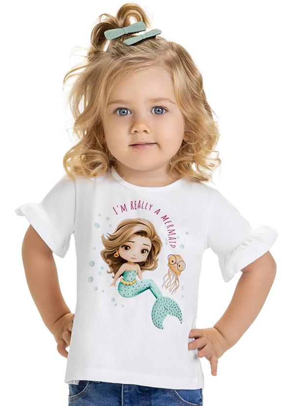 Kyly - Blusa Infantil Menina Sereia Branco