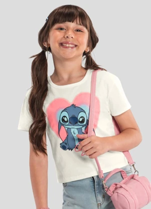 Brandili - Blusa Infantil Menina Stitch com Glitter Bege - BRANDILI