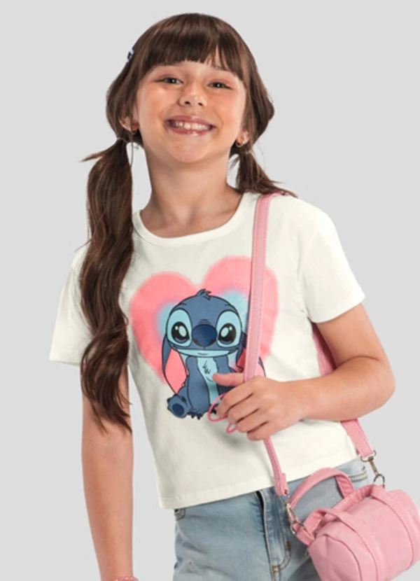 Brandili - Blusa Infantil Menina Stitch com Glitter Bege