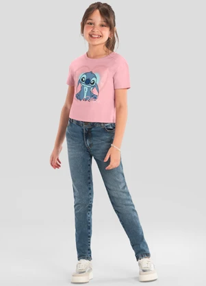 Brandili - Blusa Infantil Menina Stitch com Glitter Rosa - BRANDILI