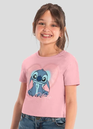 Brandili - Blusa Infantil Menina Stitch com Glitter Rosa - BRANDILI