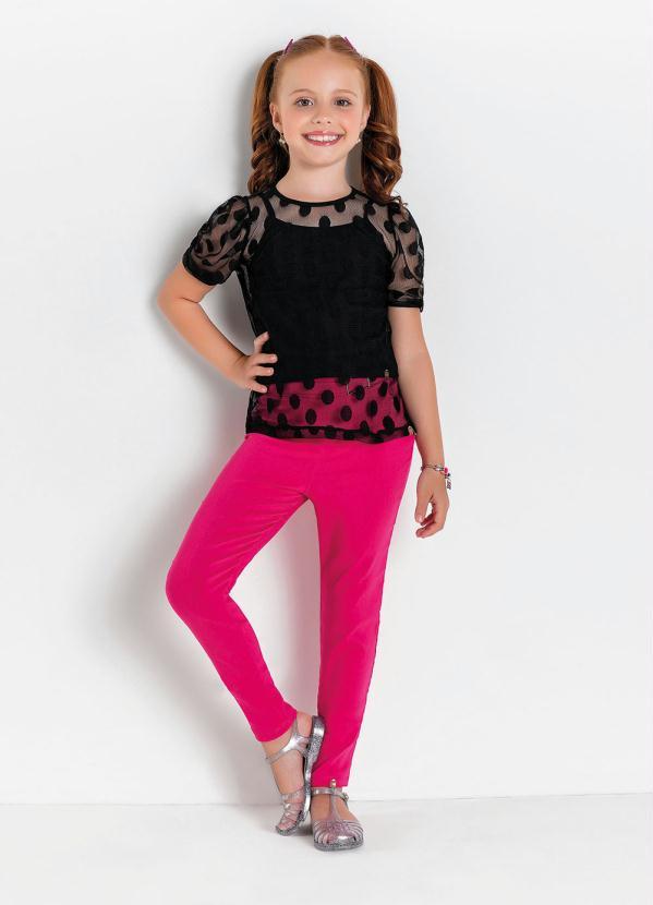 Outlet - Blusa Infantil Poá Mangas Bufantes 2