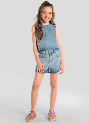 Brandili - Blusa Jeans Infantil Menina Azul - BRANDILI