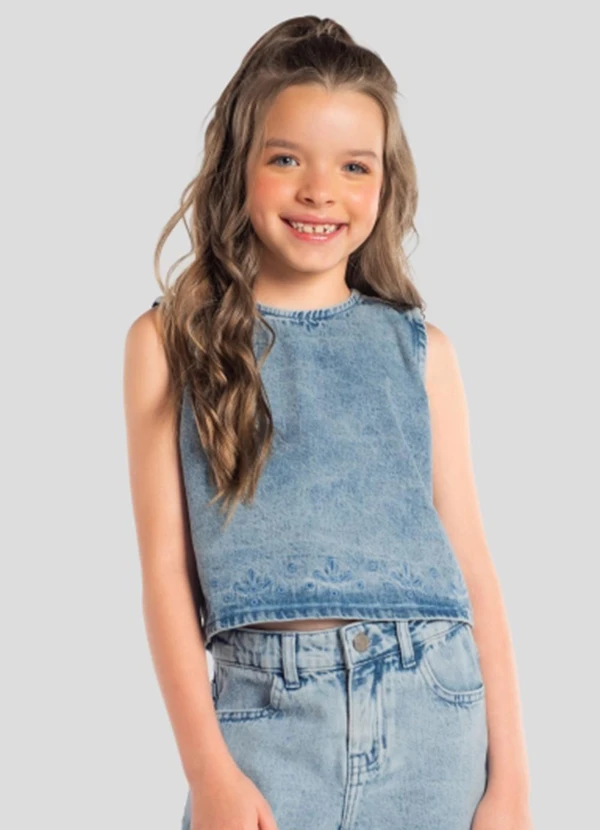 Brandili - Blusa Jeans Infantil Menina Azul