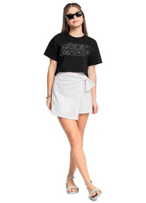 Gloss - Blusa Juvenil em Algodão com Strass Preto - GLOSS