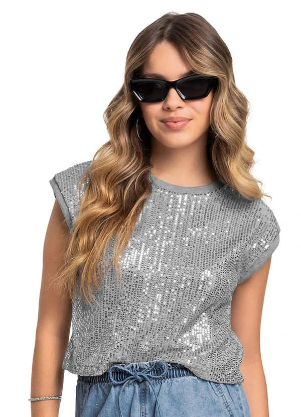 Gloss - Blusa Juvenil em Algodão e Paetê Cinza 1