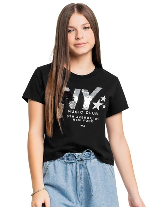 Gloss - Blusa Juvenil Ny em Algodão Preto - GLOSS