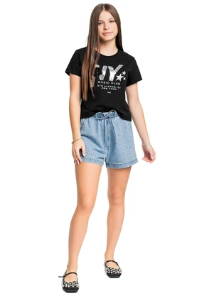 Gloss - Blusa Juvenil Ny em Algodão Preto - GLOSS