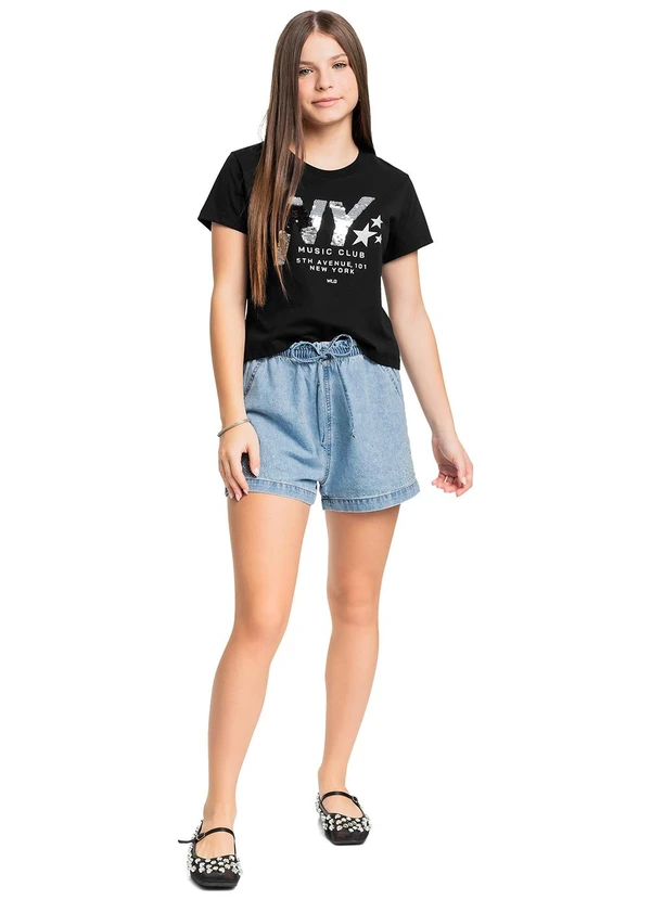 Gloss - Blusa Juvenil Ny em Algodão Preto 2
