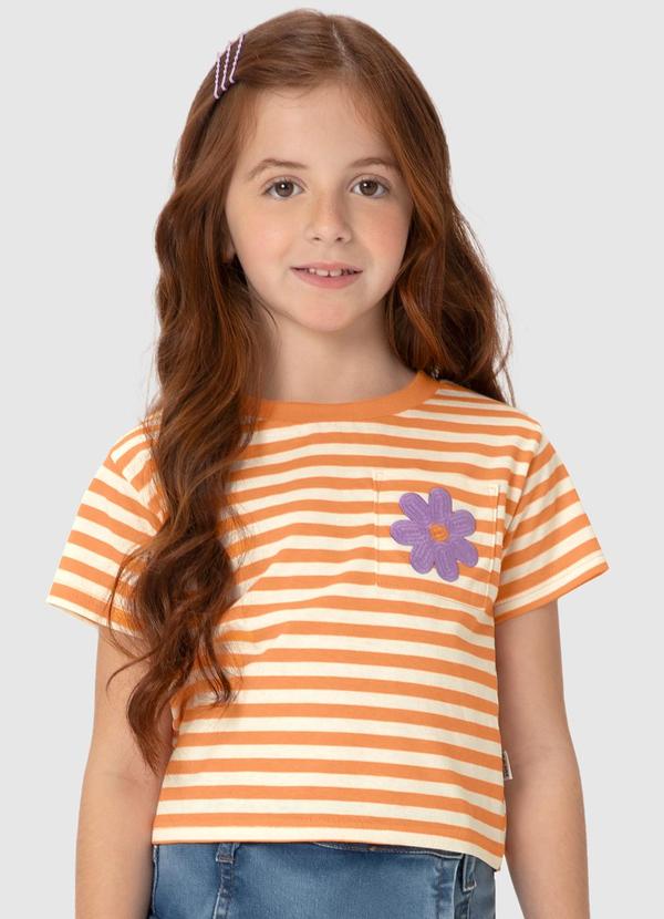 Malwee Kids - Blusa Laranja Box Listrada com Flor Menina