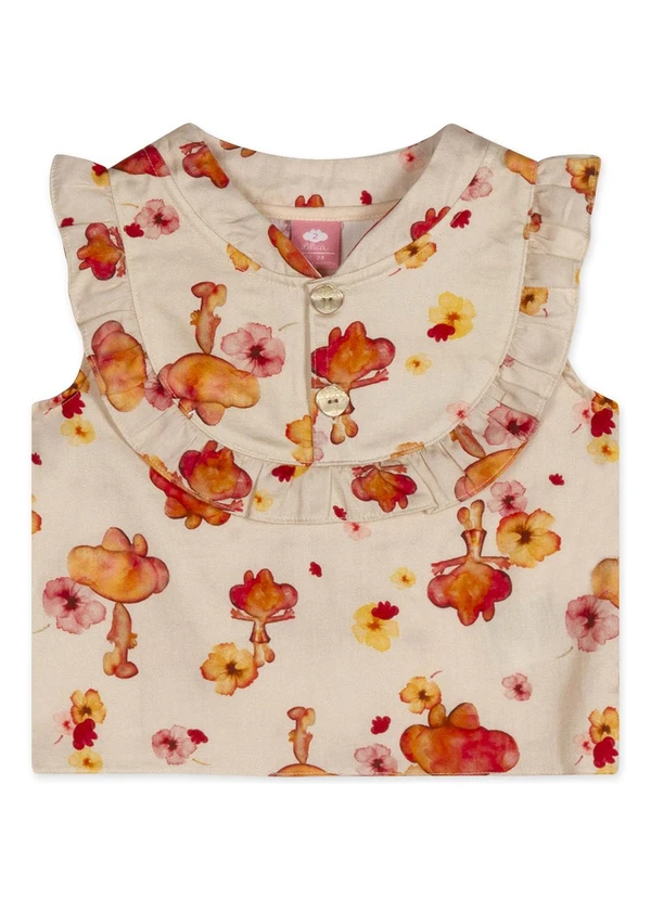 Lilica Ripilica - Blusa Linho Manga Curta Bebê Feminina Bege