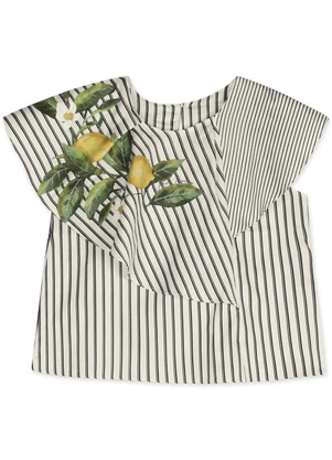 Lilica Ripilica - Blusa Listrada Manga Curta Infantil Bege - LILICA RIPILICA