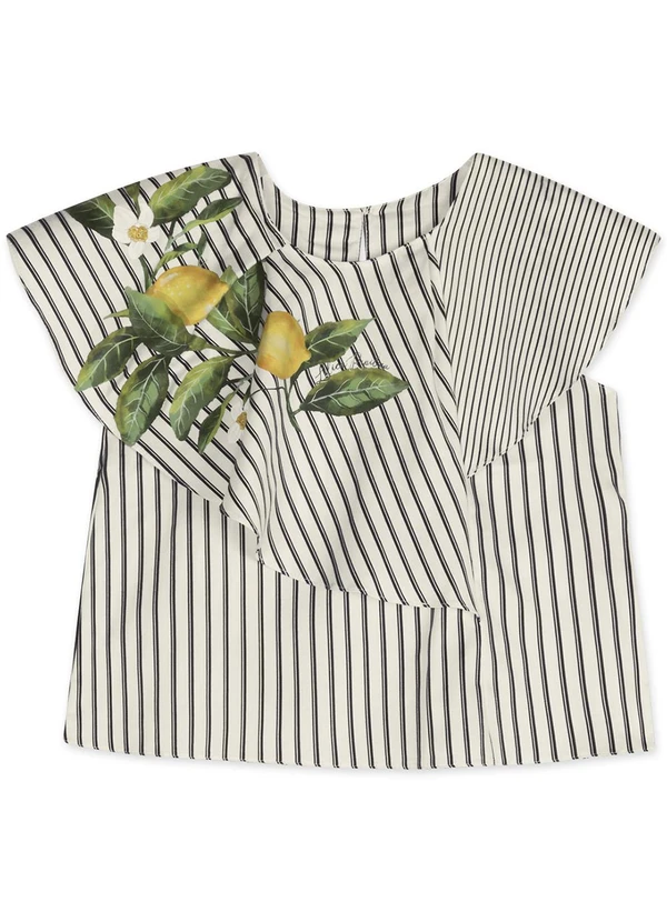 Lilica Ripilica - Blusa Listrada Manga Curta Infantil Bege