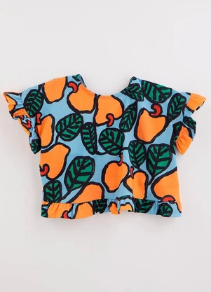 Fábula - Blusa Malha de Algodão Cajuzinhos Azul - FÁBULA