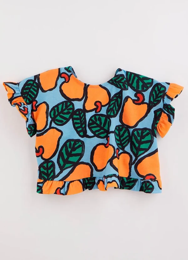 Fábula - Blusa Malha de Algodão Cajuzinhos Azul