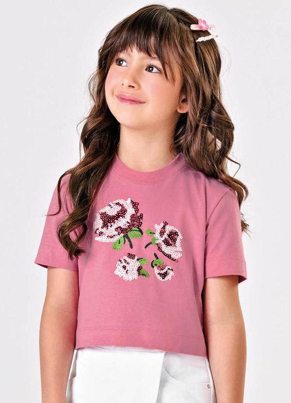 Trick Nick - Blusa Manga Curta Aplique Lantejoulas Rosa