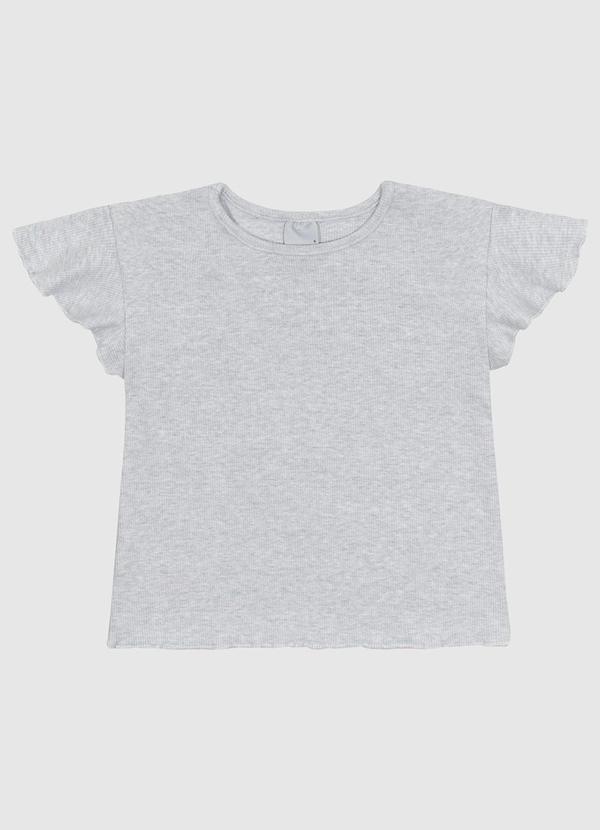 Malwee Kids - Blusa Manga Curta Babado em Ribana Algodão Cinza
