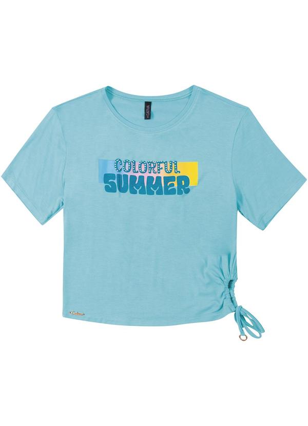 Cativa Teen - Blusa Manga Curta com Amarração Lateral Azul