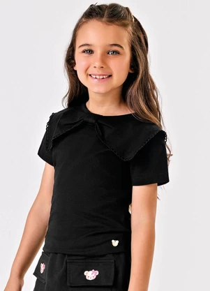Trick Nick - Blusa Manga Curta Cotton Decote Laço Preto - TRICK NICK