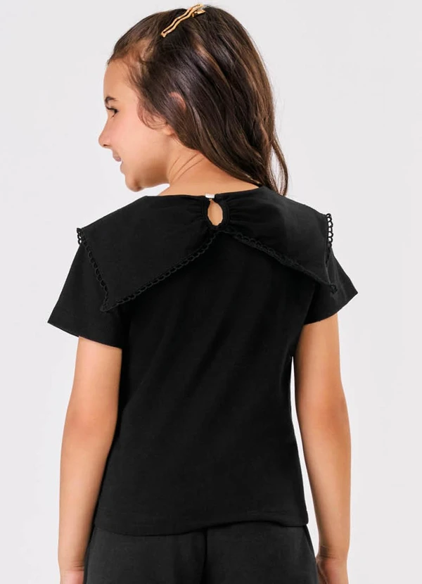 Trick Nick - Blusa Manga Curta Cotton Decote Laço Preto 2