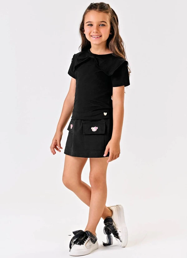 Trick Nick - Blusa Manga Curta Cotton Decote Laço Preto 3