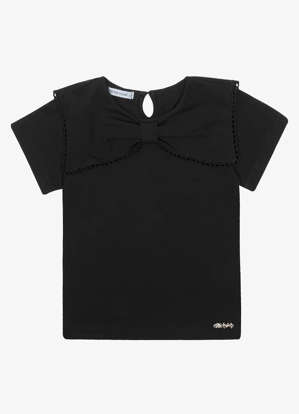Trick Nick - Blusa Manga Curta Cotton Decote Laço Preto 5