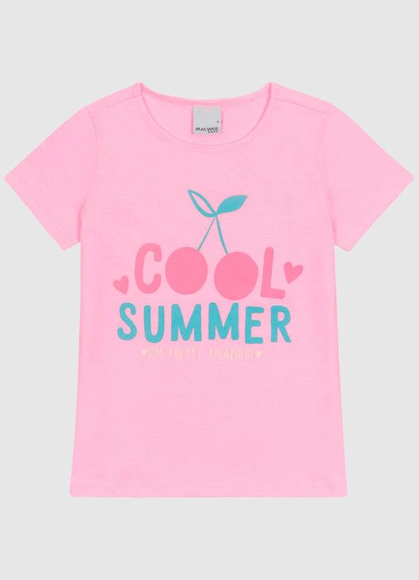Malwee Kids - Blusa Manga Curta Estampa Frontal Rosa