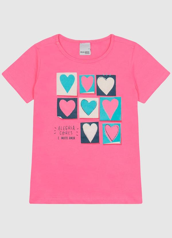 Malwee Kids - Blusa Manga Curta Estampa Frontal Rosa