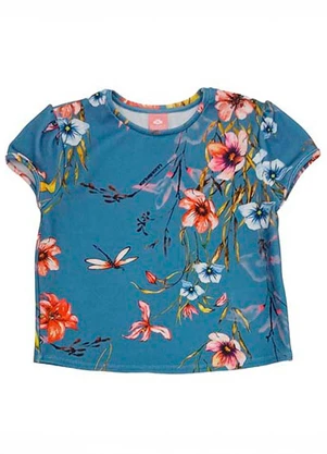Lilica Ripilica - Blusa Manga Curta Florida Azul - LILICA RIPILICA