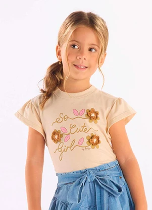 Up Baby - Blusa Manga Curta Infantil Algodão Bege - UP BABY