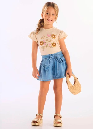 Up Baby - Blusa Manga Curta Infantil Algodão Bege - UP BABY