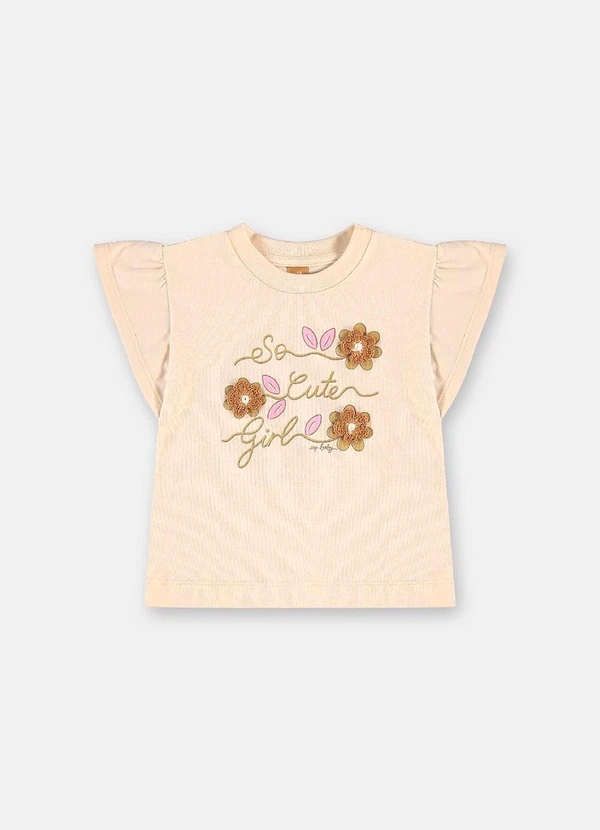 Up Baby - Blusa Manga Curta Infantil Algodão Bege 3