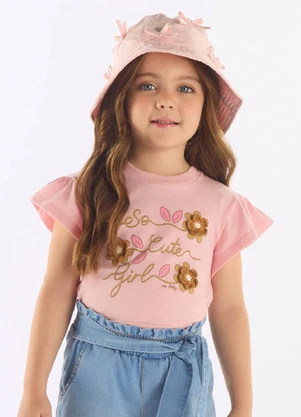 Up Baby - Blusa Manga Curta Infantil Algodão Rosa - UP BABY