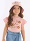 Up Baby - Blusa Manga Curta Infantil Algodão Bege - variação: Rosa
