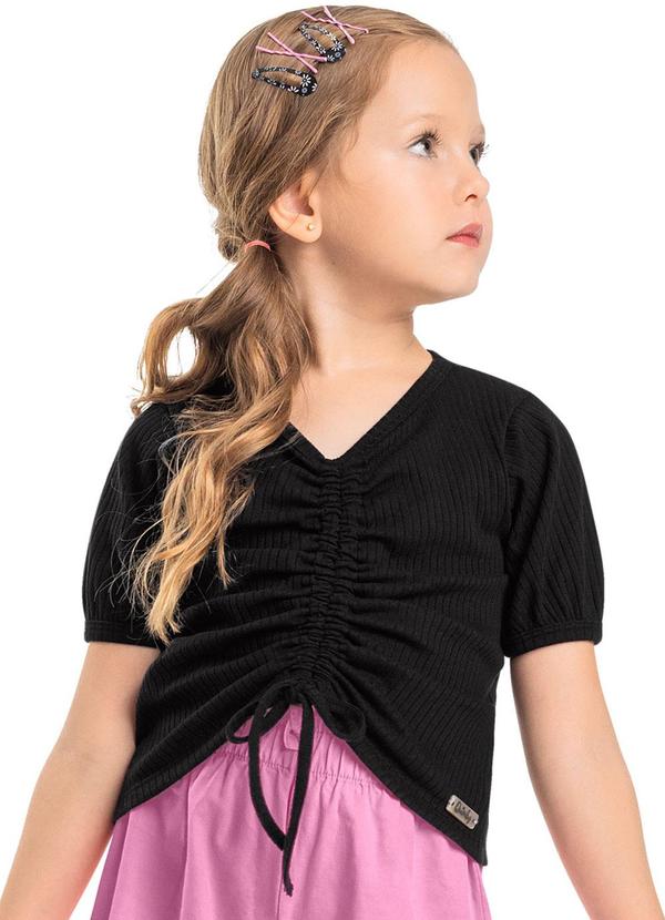 Quimby - Blusa Manga Curta Infantil Menina Preto